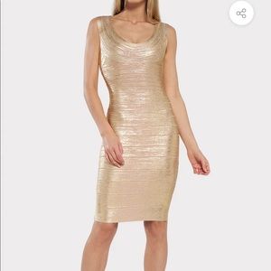 Herve Leger Metallic Scoop Neck Bandage Dress